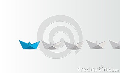 Leadership concept. blue paper boat leading white. Cartoon Illustration