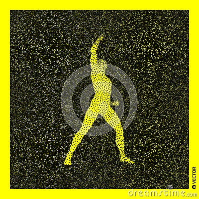 Leadership concept. Human with arm up. 3D Human Body Model. Black and yellow grainy design. Stippled vector illustration Vector Illustration