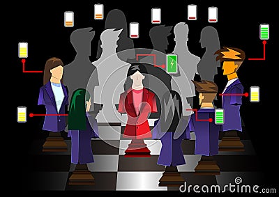 Leadership concept, low-high battery of chess businessman and woman, the star of the group, vector illustrator design Vector Illustration