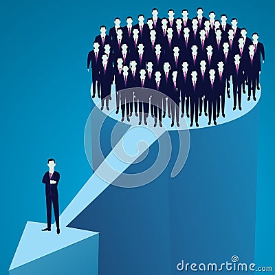 Leadership Concept. Manager Leading Team of Workers Going Forward Vector Illustration