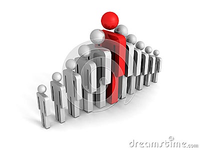 Leadership concept with red big human icon figure Cartoon Illustration