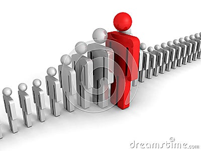 Leadership concept with red big human icon figure Cartoon Illustration