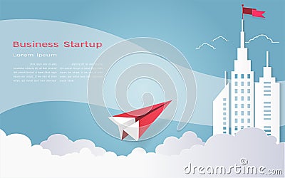 Leadership concept, Red plane and white architectural building landscape Vector Illustration