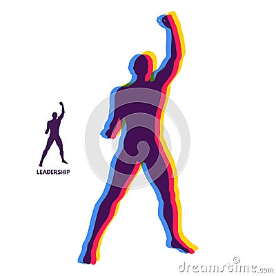 Leadership concept. Standing Man. Human with arm up. Silhouette for sport championship. Vector Illustration