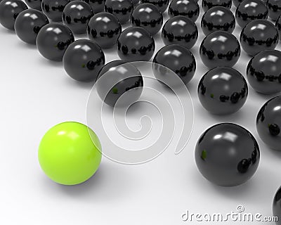 Leadership concept, yellow leader ball, standing out from the crowd on white background. 3D rendering Stock Photo