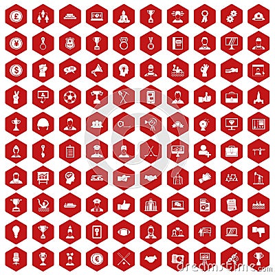 100 leadership icons hexagon red Vector Illustration