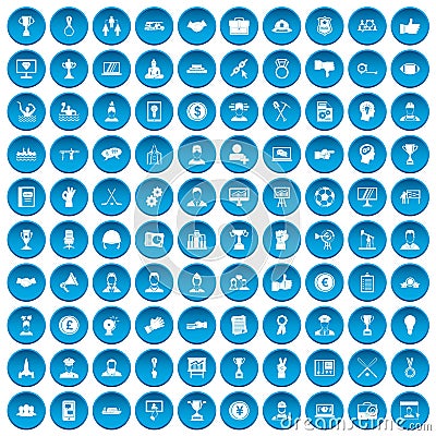 100 leadership icons set blue Vector Illustration