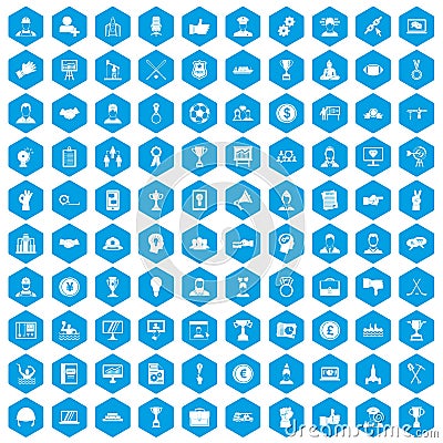 100 leadership icons set blue Vector Illustration