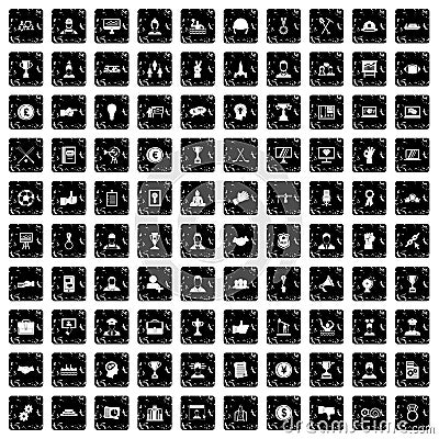 100 leadership icons set, grunge style Vector Illustration