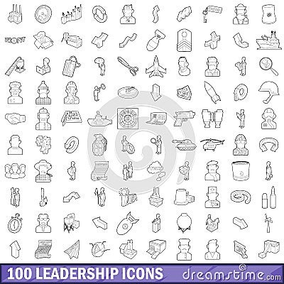 100 leadership icons set, outline style Vector Illustration