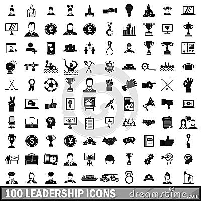 100 leadership icons set in simple style Vector Illustration