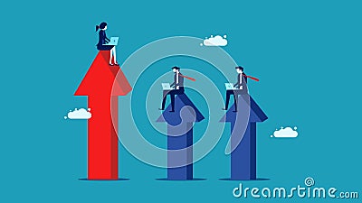 Leadership ideas. A businessman sits working on an arrow. Vector Illustration