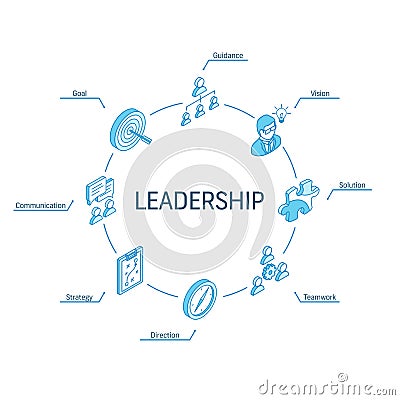 Leadership isometric concept. Connected line 3d icons. Integrated circle infographic design system. Vision, Goal Vector Illustration