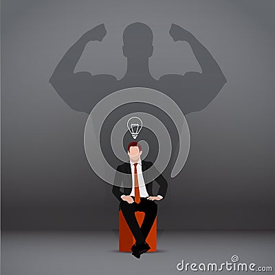 Leadership isometric flat concept.businessman with shadows on the wall. Stock Photo