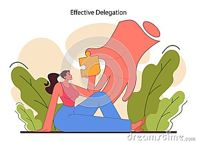 Leadership skill. Delegation. Effective task sharing or work optimization. Cartoon Illustration