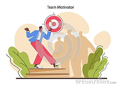 Leadership skill. Top manager professional quality leading a work team Vector Illustration