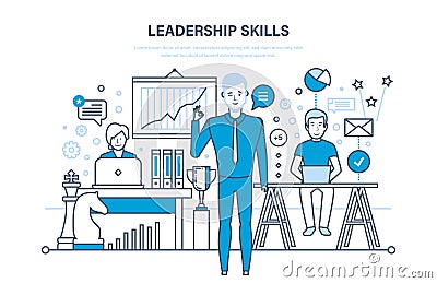 Leadership skills, leadership development, management, career growth, improvement personal qualities. Vector Illustration