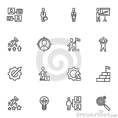 Leadership skills line icons set Vector Illustration