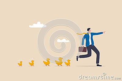 Leadership to lead team to success direction, employees follow manager guidance, domination or motivate staffs concept, confidence Vector Illustration