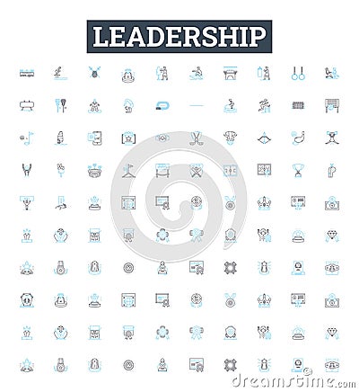 Leadership vector line icons set. Lead, Guide, Manage, Motivate, Direct, Facilitate, Inspire illustration outline Vector Illustration