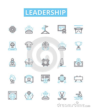 Leadership vector line icons set. Lead, Guide, Manage, Motivate, Direct, Facilitate, Inspire illustration outline Vector Illustration