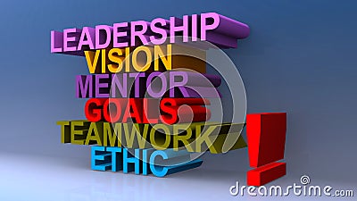 Leadership vision mentor goals teamwork ethic on blue Stock Photo