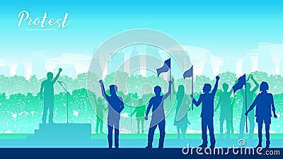 Leading a group of demonstrators Vector Illustration