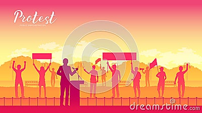 Leading a group of demonstrators Vector Illustration