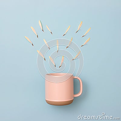 Leaf array heart shape and pastel coffee cup Stock Photo