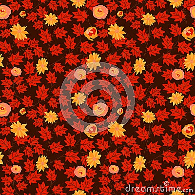 Leaf Autum Seamless with flower Pattern Vector. Seamless floral pattern background vector Illustration for print, Wallpaper, Vector Illustration