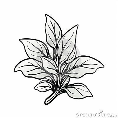 Monochrome Basil Sketch: Flat Vector Graphic With Clean Inking Cartoon Illustration