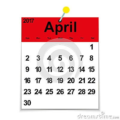 Leaf calendar 2017 with the month of April Vector Illustration