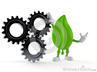 Leaf character with gear wheels Cartoon Illustration