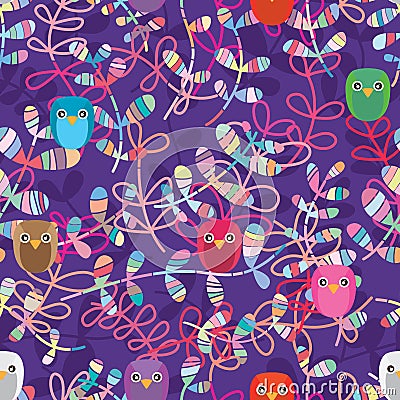 Leaf cut style owl handmade decor seamless pattern Vector Illustration