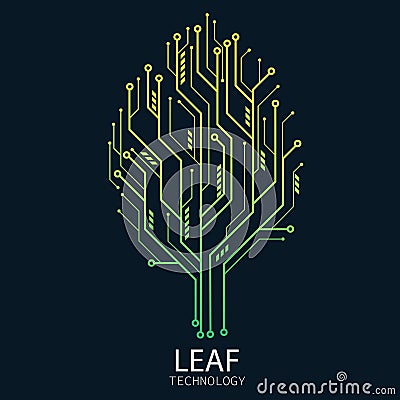 leaf data digital technology network symbol. biology green line circuit ecology business. tree network nature line connection. Vector Illustration