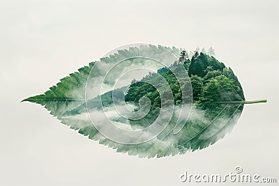leaf double exposure with beautiful nature background aigx04 Stock Photo