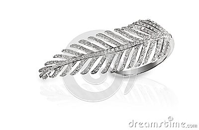 Leaf feather shaped diamond fashion ring Stock Photo