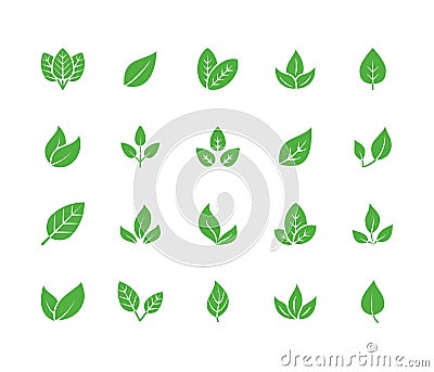 Leaf flat glyph icons. Plant, tree leaves illustrations. Signs of organic food, natural material, bio ingredient, eco Vector Illustration