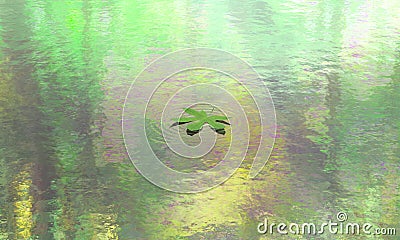 Leaf floating calm water scene background Stock Photo