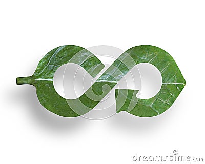 Leaf in form of arrow infinity recycling shape, circular economy Stock Photo