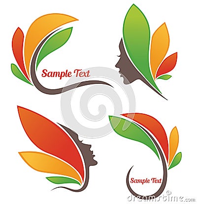 Leaf frames and beauty woman faces Vector Illustration