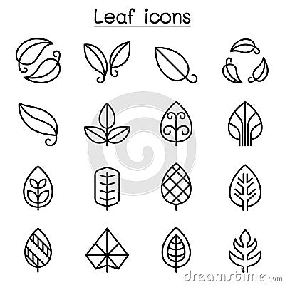 Leaf icon set in thin line style Vector Illustration