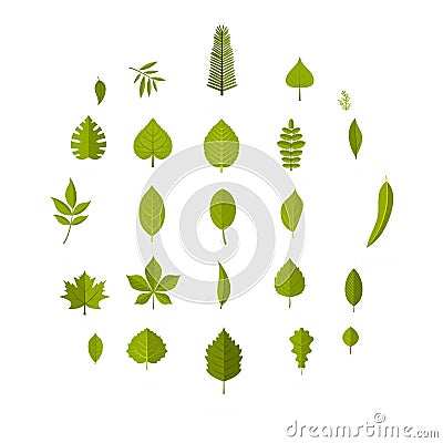 Leaf icons set, flat style Vector Illustration