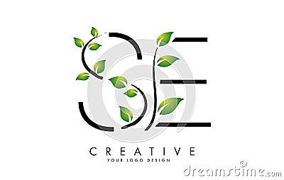 Leaf Letters SE S E Logo Design with Green Leaves on a Branch. Letters SE S E with nature concept Vector Illustration