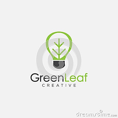 Leaf and lighting bulb nature logo icon vector template, green energy logo icon Vector Illustration