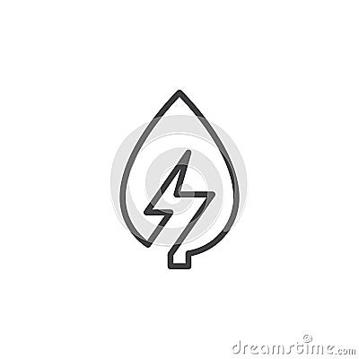 Leaf with lightning bolt line icon, outline vector sign, linear style pictogram isolated on white. Vector Illustration