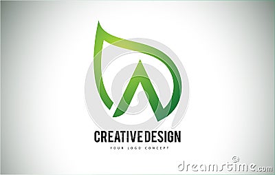 A Leaf Logo Letter Design with Green Leaf Outline Vector Illustration