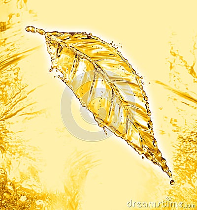 Leaf made of water splash gold color Stock Photo