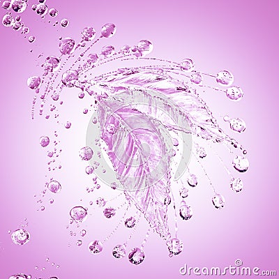 Leaf made of water splash. Pink color Stock Photo