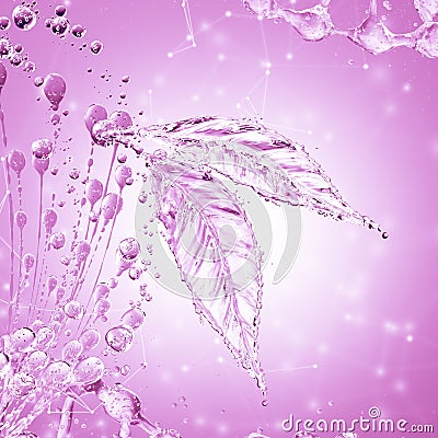 Leaf made of water splash. Pink color Stock Photo